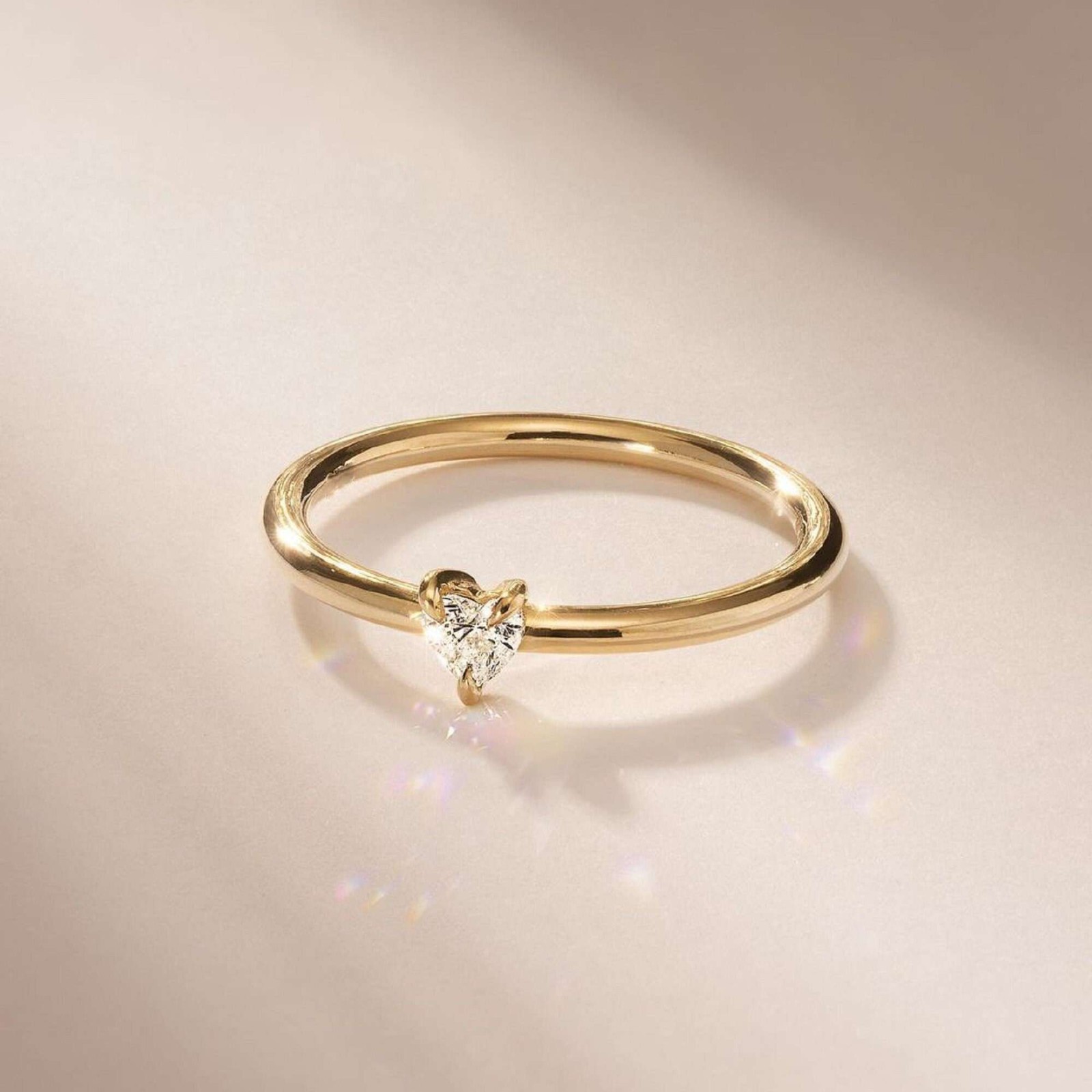 Simple 10K Yellow Gold Women's Ring & 0.18 CT Heart Cut White Moissanite For Her