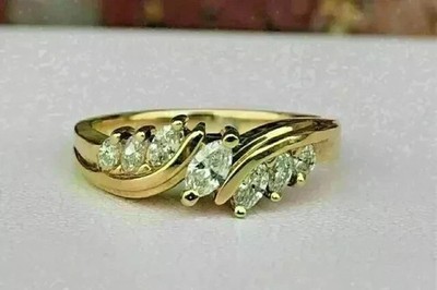925 Silver 2CT Marquise Cut Lab Created Diamond Band Ring 14k Yellow Gold Plated