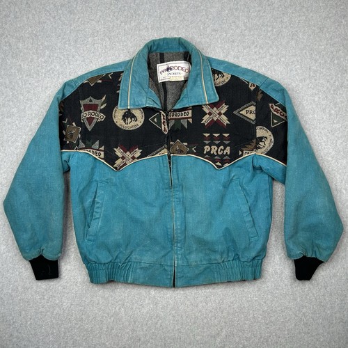 Vintage Pro Rodeo Duck Canvas Western Jacket Teal Blanket Lined Medium 80s - Picture 2 of 15