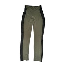 Spanx Textured Panel Leggings Size M Olive Green Black High Rise Compression