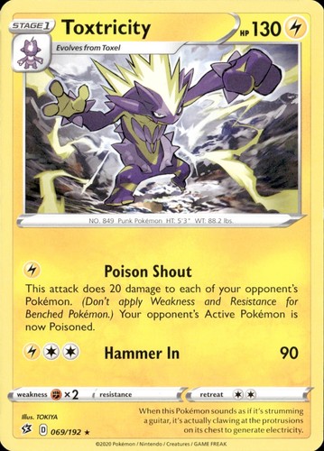 Toxtricity 069/192 Rare Rebel Clash Pokemon Near Mint