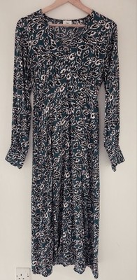 An'ge Gr. Medium Langarm Botanisches Midikleid Grün Blätter