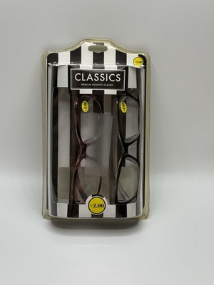 Classics Premium Glasses +2.00 Reading Glasses Value Pack 2 Pair Box 