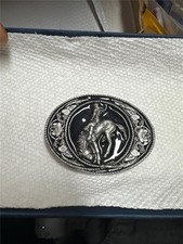 Vintage 1991 Siskiyou Black Enamel Bronco Rider Belt Buckle