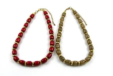 The Skyline Collection 2 Piece Set of 20" Beaded Necklaces in Brown & Red, 12 PC