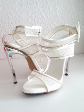 Sexy High Heels Sandaletten Gr. 38 Mesh Metallabsatz Weiß