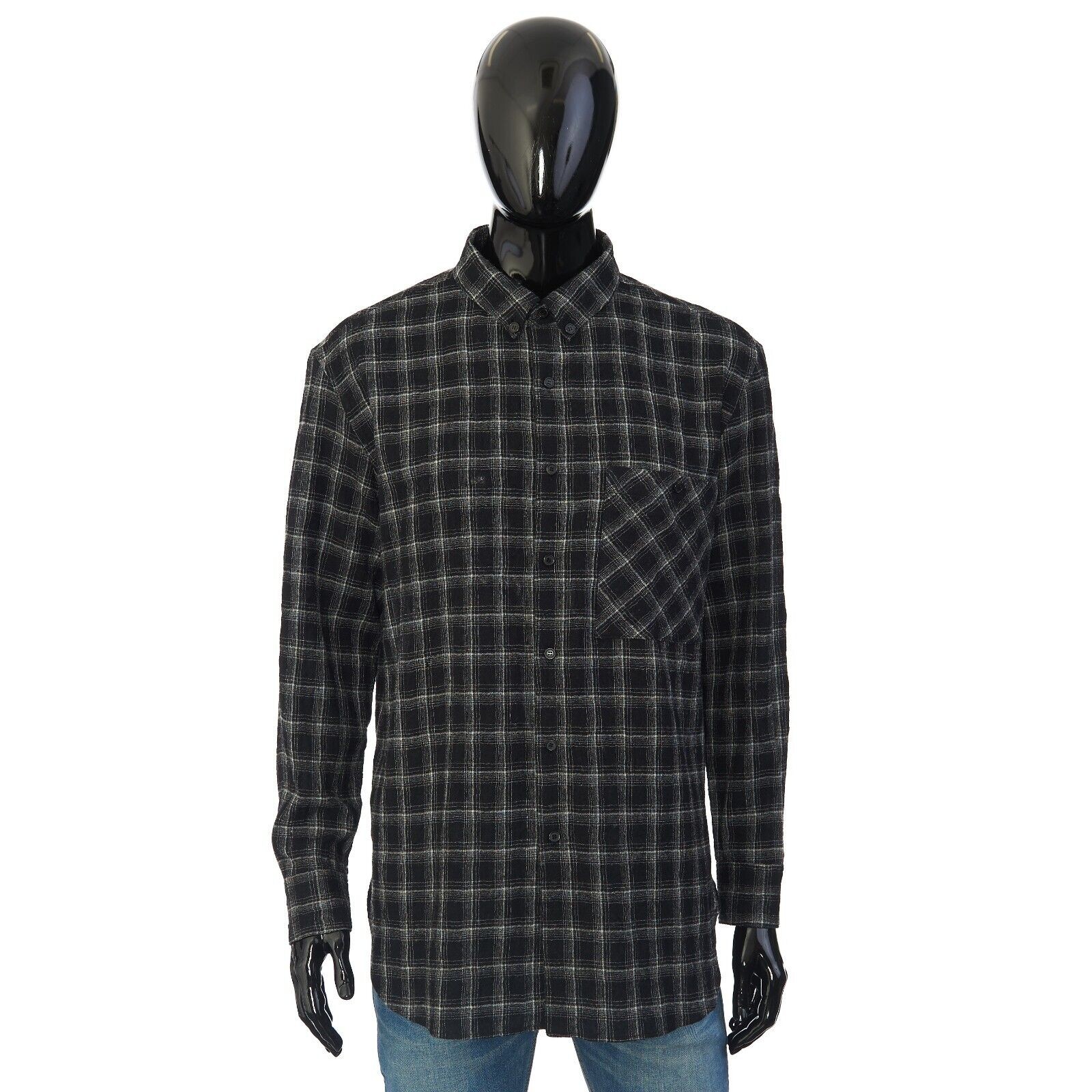 Camicia oversize SAINT LAURENT PARIS 890 $ in lana di nylon nera a quadri