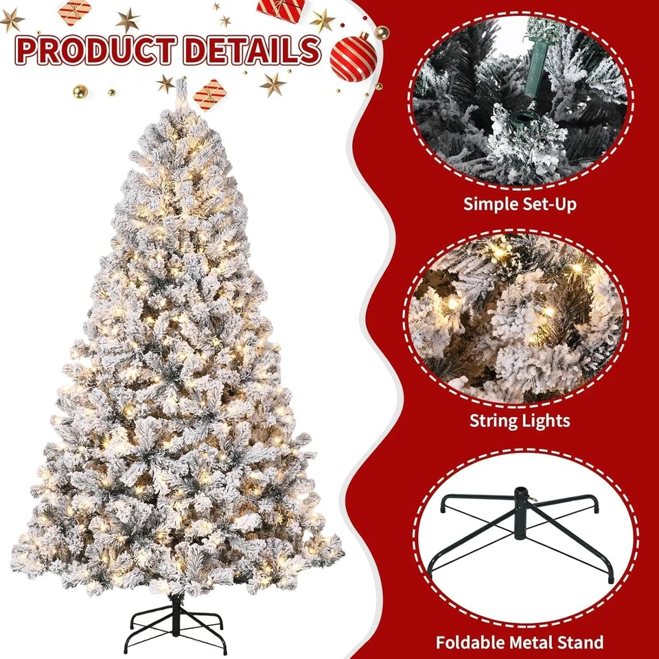 4.5/6/7.5/9FT Pre-Lit Artificial Christmas Tree Snow Flocked Warm White Light - Image 3 of 4