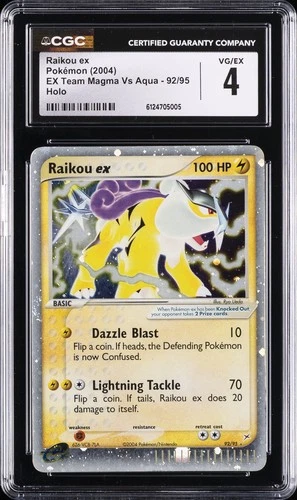 2004 POKEMON EX TEAM MAGMA VS AQUA HOLO #92/95 RAIKOU EX CGC 4