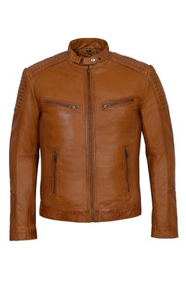 Skorpion hellbraune Herren Biker Designer gesteppte gewachste Lammleder Leder Mode Jacke
