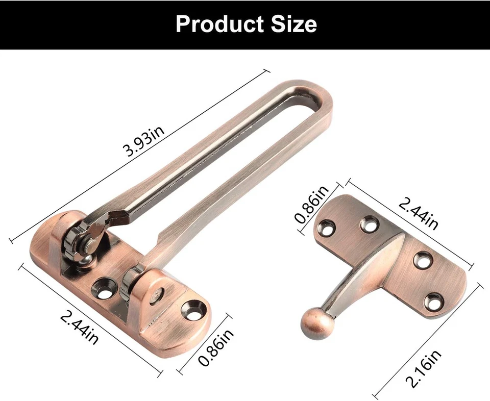 Cerradura de refuerzo pestillo barra oscilante cerradura para seguridad en el hogar puerta delantera plateada Foto 4 de 4