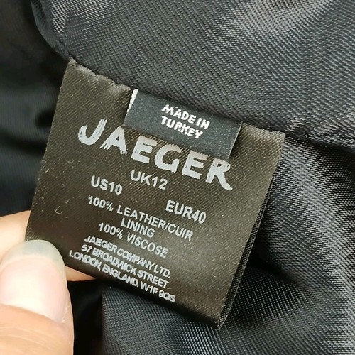 Jaeger Black Leather Jacket Women's UK Size 12 Biker Jacket With Circular Neck - Picture 10 of 12