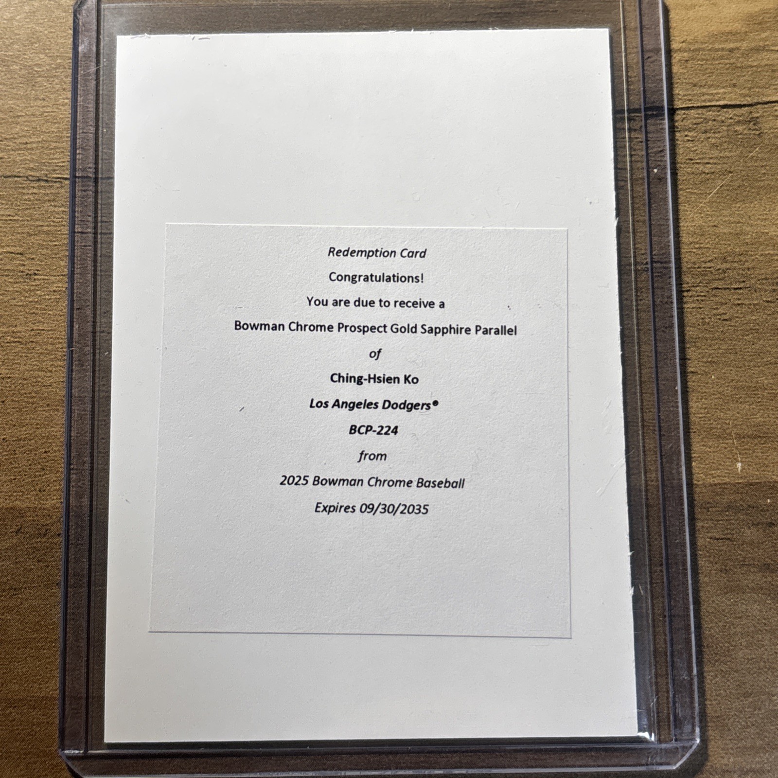 2025 Bowman Chrome Sapphire Ching-Hsien Ko Gold Refractor 1st /50 Dodgers 