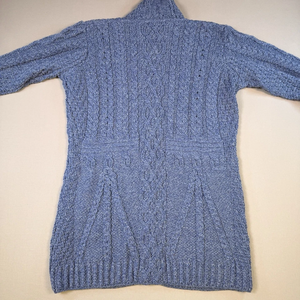 ARAN 女式长渔夫开衫掸子爱尔兰美利奴羊毛 XL 电缆针织 — 第 2/4 张图片