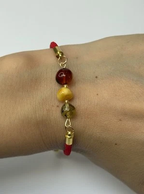 Natural Amber Stone Bracelet.Multicolor Amber Beaded Bracelet ADJUSTABLE Length. - Image 1 of 4