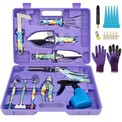 NTOEJA Garden Tool Set, 17-Piece Tools with Floral Print, 304 Blue