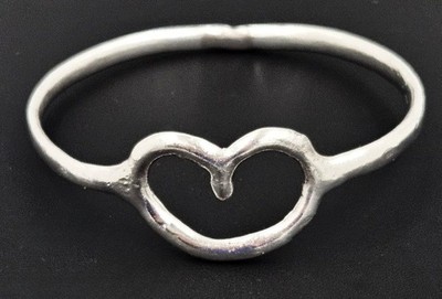 Designer Techau Denmark Silver Hand Wrought Heart Bangle Bracelet C 1980s
