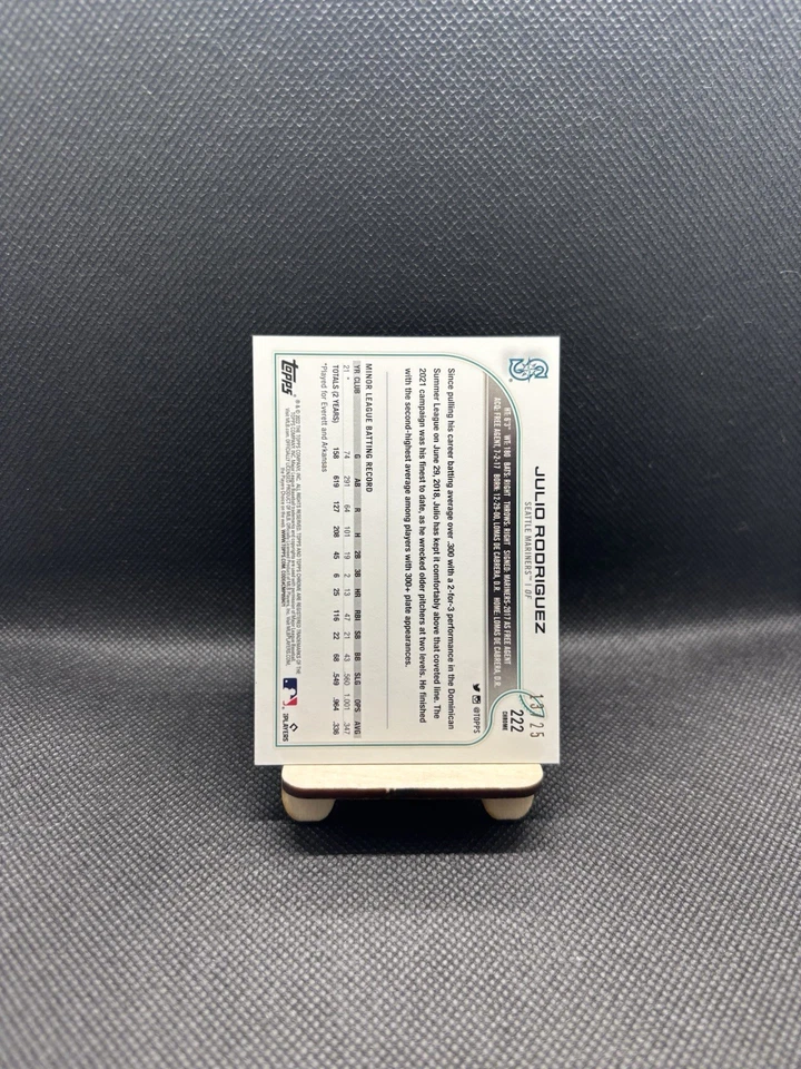 2022 Topps Chrome Sonic Julio Rodriguez#222 Orange Pulse /25 RC Rookie - Image 2 of 2