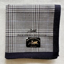 Vintage Mens Handkerchief Black Gray Glen Check Pocket Square Classic Cotton 17"