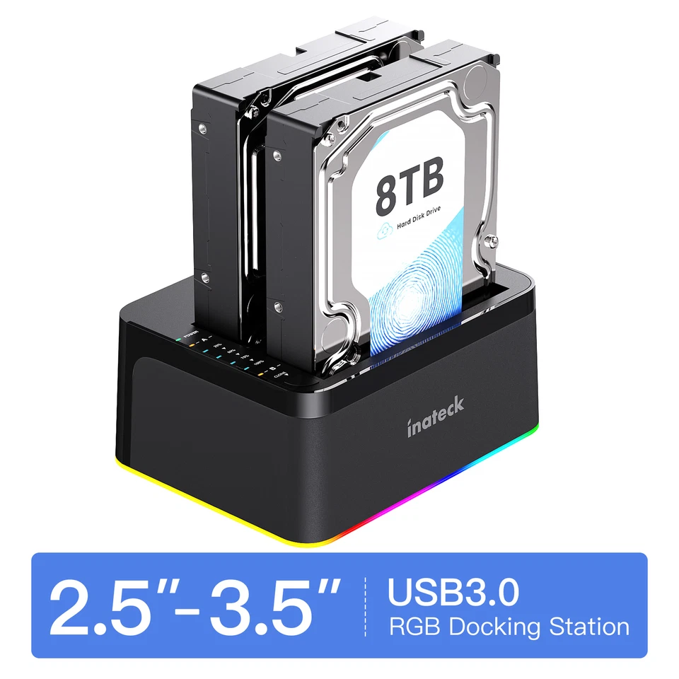 SATA to USB 3.0 HDD Docking Station Offline Cloning 2.5" 3.5" HDD SSD UASP RGB - Image 2 of 4
