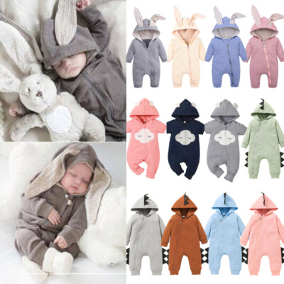 Newborn Baby Boy Girl Cute Hooded Bodysuit Romper Jumpsuit