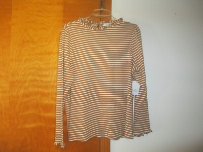 Women's Croft & Barrow Striped Long Sleeve Ruffle Neck Cuff Top 1X NEW
