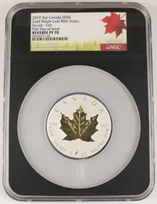Canada 2019 3 Oz Silver $50 Reverse Proof Gilt Coin NGC PF70 First Day 40th Anni