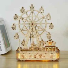 Mechanical 3D Puzzle DIY Wooden LED Ferris Wheel with Music Light Model Building
