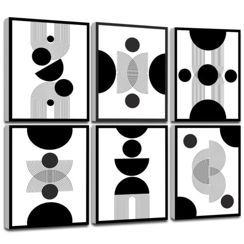 FRAMED Abstract Wall Art, Modern Black And White Wall Art, Abstract Geometric...