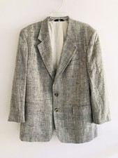 Savile Row Tweed Silk Suit Jacket Mens Size 41R Beige Two Button Sport Blazer