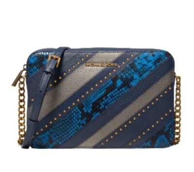 Michael Kors Navy With Adjustable Straps NWOT Michael Kors Jet Set Large Webbing Strap Crossbody Bag, Gold  main image 4