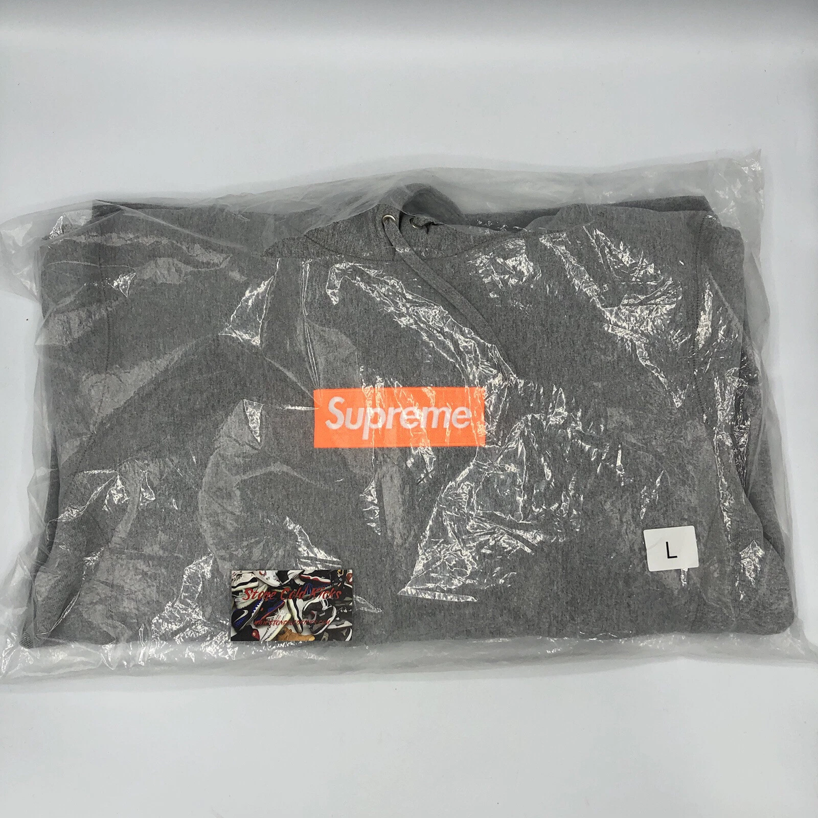 Sweat à capuche logo Supreme Box gris bruyère orange fluo grand FW17