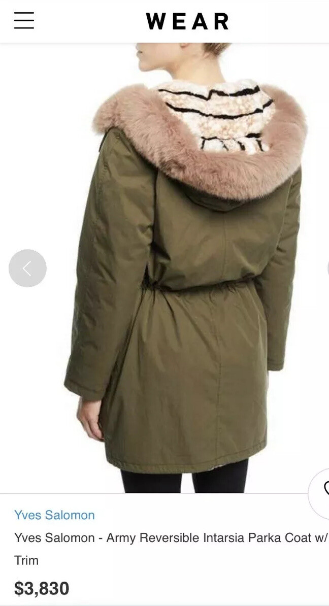 Giacca di pelliccia invernale reversibile Army By Y.Salomon nuova con etichetta taglia M $3830