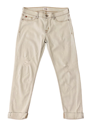 HUDSON TALLY Skinny Crop Jeans Distressed White Wash Tencel Women s Sz 29