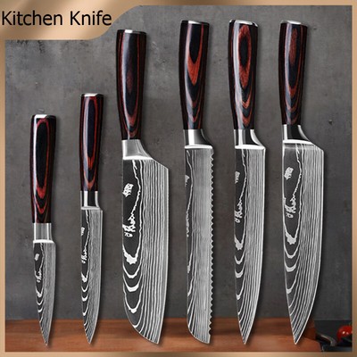 6Pcs Kitchen Knives Set Japanese Damascus Style Stainless Steel Chef Knife Gift
