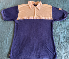 1970's VAN CORT, Men  s Retro Style Collared Shirt, Terry Cloth, Navy/Ivory, L.