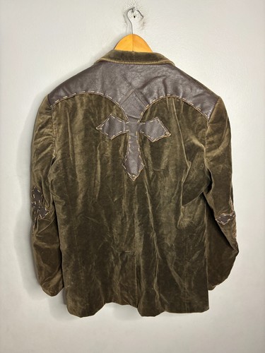 Y2K Men's Affliction Brown Leather Cross Blazer Sport Coat Y2K Jacket Large 5510