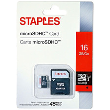 16GB MicroSDHC Card with Adapter from Staples NEW