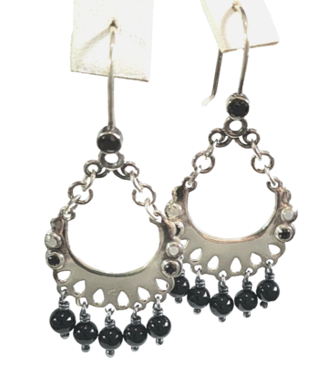 Pandora Sterling Silver Mercury Onyx Dangle Earrings