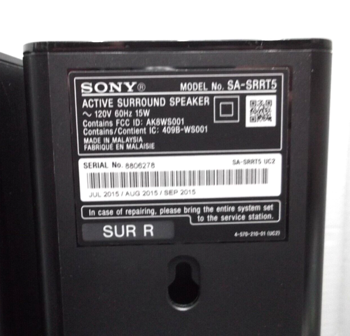 Sony SA-SLRT5 SA-SRRT5 Active Powered Right Left Surround Speakers for HT-RT5 - Picture 4 of 5