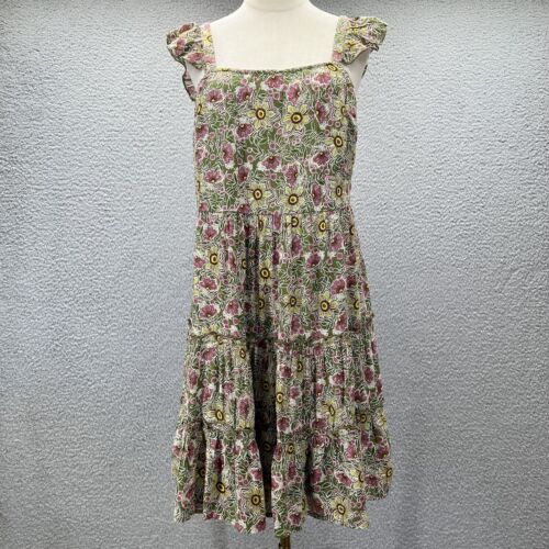 Dress Babydoll Flowy Floral Oversized Cottagecore Dress L tiered green tie back