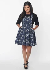 Unique Vintage Corpse Bride Denim Pinafore 40's Swing Dress Blue Size L 10/12