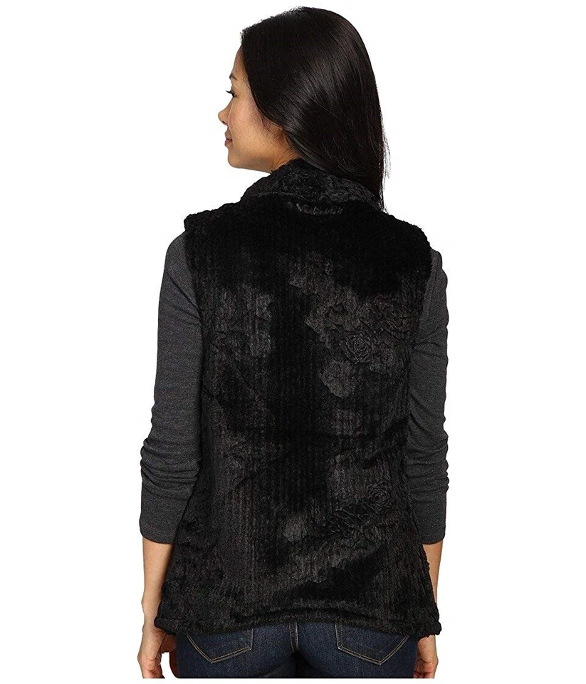 Chaleco Dylan by True Grit 166441 para mujer de piel sintética drapeado frontal negro talla mediana Foto 3 de 3