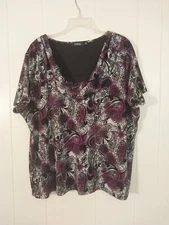 Elementz Woman's Plus Top Size 3X Scoop Neck Short Sleeve Purple, Black, White