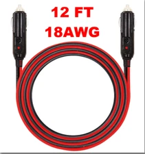 12V 18AWG  12FT  10A Heavy Duty Male to Male Cigarette Lighter Plug Power Cable