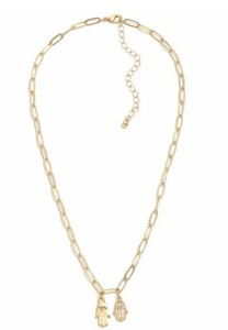 Authentic Women's Fashion Jewelry Matte Gold Plated Evil Eye Hamsa Hand Necklace