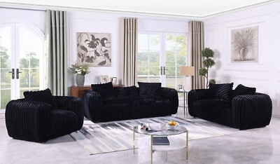 Enfield Contemporary 3-Piece Striped Fabric Sofa Set