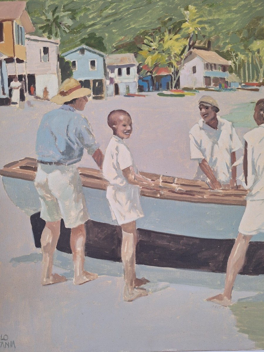 Old Painting oil on canvas seascape Costa Rica signed Pablo