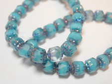 20 Matte Sky Blue and Clear with Iris ends Cathedral Czech Glass 6mm beads
