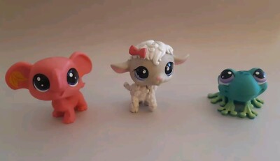 Littlest Pet Shop Pet Houdini Lucky Pink Elephant Sheep & a Aqua Green Frog